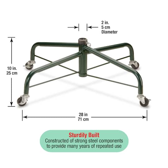 National Tree Company® 28" Folding Tree Stand With Rolling Wheels, 1.25" Pole